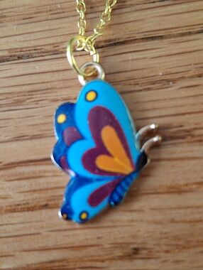 NWT Blue Enamel Butterfly Pendant Necklace